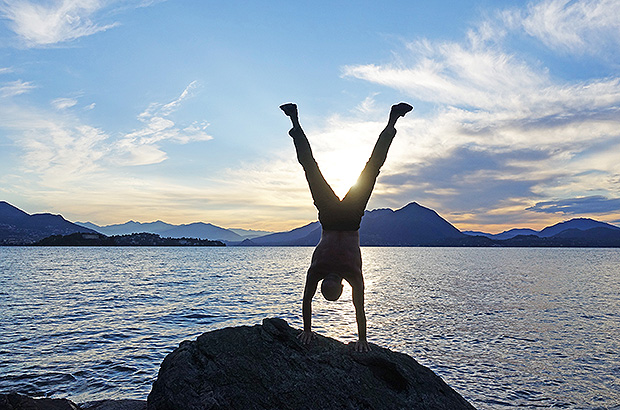 Gymnastic training on the shores of lake Lago Maggiore, Italy