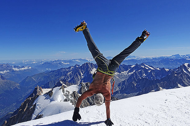 My traditional summit handstand - on the top of Mont Blanc, France