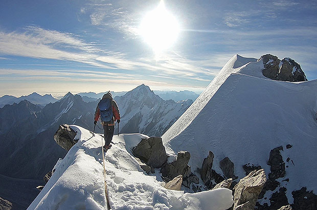 Passing the summit ridge of Mount Dykh Tau