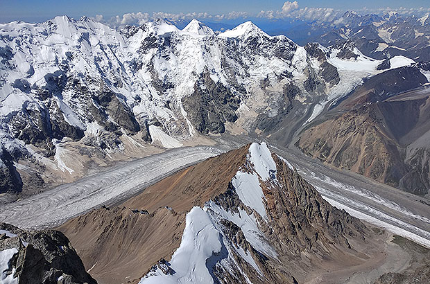 Caucasus. Western part of the Bezengi wall, view from Mount Dykh Tau