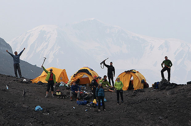 MCS AlexClimb camp on the northern slope of Klyuchevskaya Sopka, Kamchatka