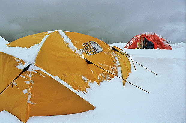 Waiting out the bad weather in camp 5600, climbing Khan Tengri