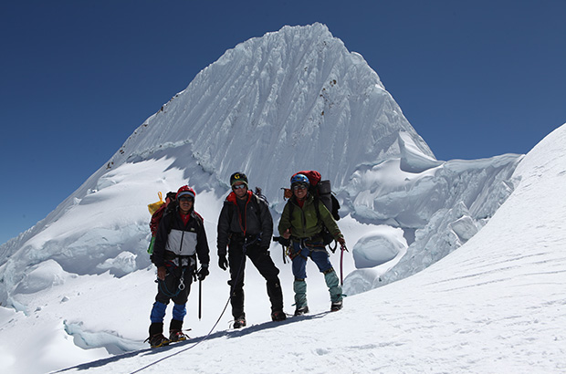 MCS AlexClimb team after a successful climb the summit of Nevado Alpamayo, Peru