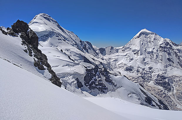 Summits of Gestola and Tetnuld, view from the Zanner Pass