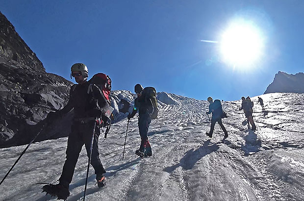 Descent by a glacier, Caucasus