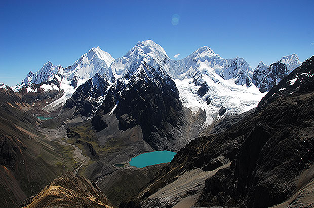 Amazing mountain landscapes of Peru - a combination of snow-white peaks and colorful lakes