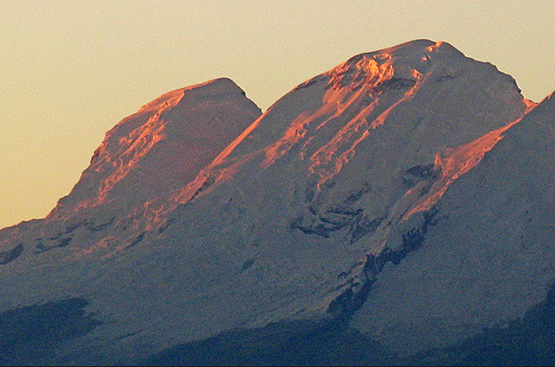 The two-headed massif of Nevado Huascaran - the highest mountain in Peru