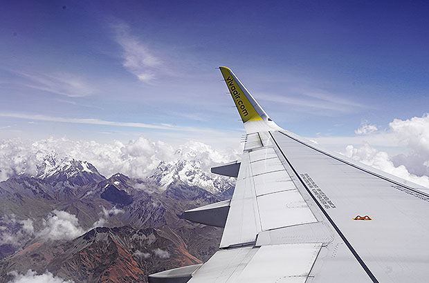 Flight to Lima from Bogota - along the snowy peaks of the Cordillera Blanca