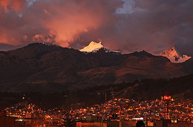 Evening panorama of Huaraz - after gray and dusty Lima, this place seems to be a paradise from some another reality