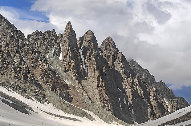 Three towers of Peak MPR in the Caucasus, Elbrus region