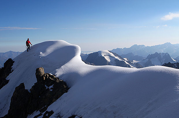 Climbing the summit of Mount Ushba, Caucasus