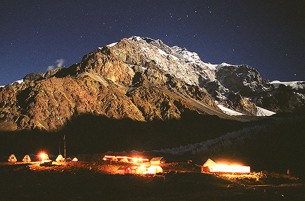 Base camp at the foot of Peak Korzhenevskaya, expedition by MCS AlexClimb 