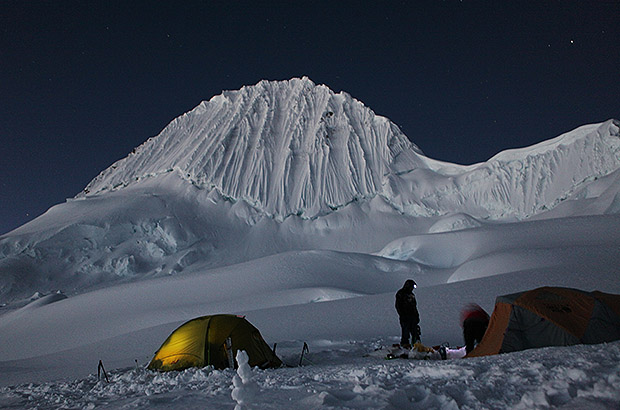 Night at camp 5500 at the base of Nevado Alpamayo, Peru