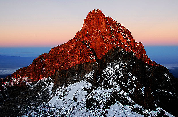 The summit of Nelion at dawn, as seen from Point Lenana