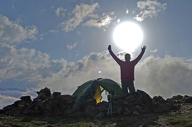 Sunrise in the acclimatization camp 3500 m in the Elbrus region