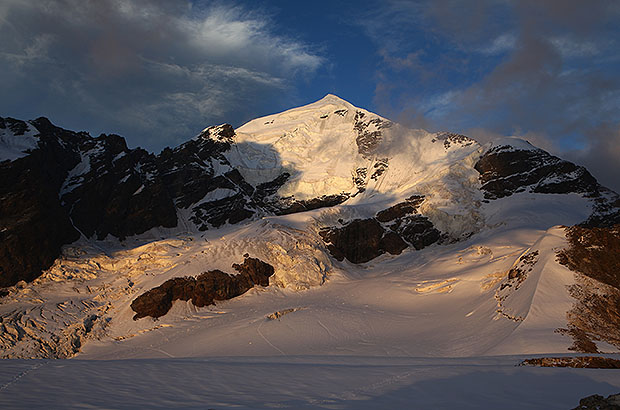 Evening view of the peak Tetnuld from the camp 3900 m