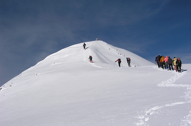 Approaching the West summit of Mount Elbrus when climbing along the North route