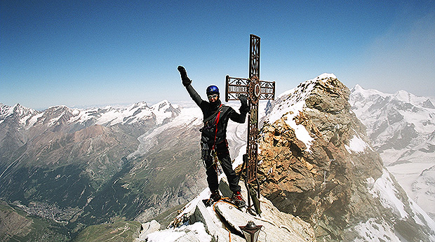 At the summit of the Matterhorn, Alps