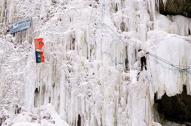 Iceclimbing competition on natural terrain, Dombai, Russia